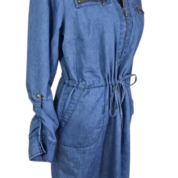 Eighty Eight Chambray Shirt Dress Women’s M Blue Denim Zip Drawstring Casual - Picture 6 of 16